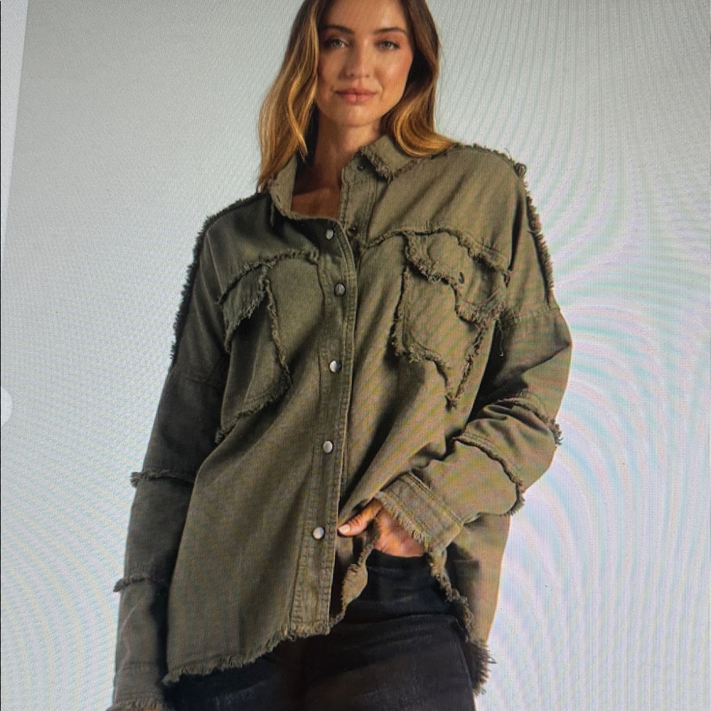 NWOT Olive Rock & Roll Utility Field Jacket Oversized Medium by elan - Picture 2 of 13